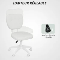 Vinsetto Chaise de bureau sans accoudoirs, fauteuil de bureau, hauteur réglable, pivotant 360°, 46 x 59 x 82-92 cm, blanc(m-4)