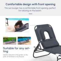 Outsunny Sun Lounger Foldable Reclining Chair with Pillow and Reading Hole Garden Beach Outdoor Recliner Adjustable Grey(m-5)