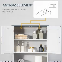 kleankin Meuble WC dessus de toilette avec placard à double porte, étagère réglable et compartiments ouverts, blanc(m-5)