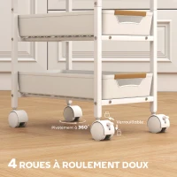HOMCOM Desserte cuisine, chariot de rangement à roulettes 5 niveaux avec 4 tiroirs coulissants, étagère de rangement, blanc(m-5)