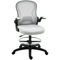 Vinsetto Silla de Dibujo Giratoria con Soporte Lumbar Reposapiés Ajustable y Reposabrazos Abatibles 59x65x102-122 cm Gris Claro(m-1)
