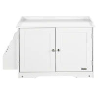 PawHut Katzentoilette, Katzenhaus, mit Trennwand, magnetischer Doppeltür, seitlicher Ablage, weiß, 86 x 48 x 52cm(m-10)