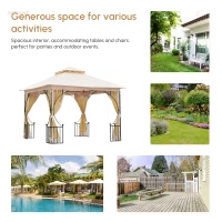 Outsunny 3 x 3 Meters Gazebo Outdoor Patio Party Tent Shelter Garden Canopy Double Tier Sun Shade Steel Frame Beige(m-7)