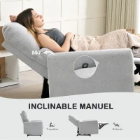 HOMCOM Fauteuil inclinable fauteuil relax manuel dossier et repose-pieds réglables, assise rembourré, tissu en lin, gris(m-4)