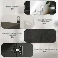 HOMCOM Meuble salle de bain avec miroir, placard à portes et 6 compartiments ouverts, 60 x 14,5 x 49,4 cm, noir(m-5)
