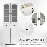 HOMCOM Kitchen Cupboard, Freestanding Storage Cabinet with 2 Adjustable Shelves, Drawer and Glass Door for Living Room, Dining Room, 160cm, White(m-4)