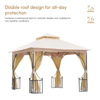 Outsunny 3 x 3 Meters Gazebo Outdoor Patio Party Tent Shelter Garden Canopy Double Tier Sun Shade Steel Frame Beige(m-5)