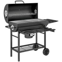 Outsunny Barbecue charbon de bois avec tablette avant pliable, avec grille de cuisson, 2 roues, 114 x 65 x 95 cm, noir(m-11)