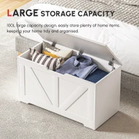 HOMCOM 100L Home Storage Box, with Safety Hinges - White Wood-Effect(m-8)