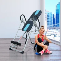 HOMCOM Inversionsbank klappbar Schwerkrafttrainer mit Sicherheitsgurt Inversionstisch bis 136kg Stahl Silber+Schwarz+Blau(m-2)