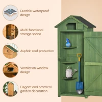 Outsunny Small Shed, Tall Slim Wooden Garden Shed with 3 Removable Shelves and Roof Hatch, Compact Outdoor Tool Storage Cabinet with Asphalt Roof and Door Latch, 77 x 54.2 x 179 cm, Green(m-6)