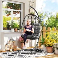 Outsunny Hangstoel voor buiten, Ei stoel, weerbestendig, inclusief kussen, 102 cm x 102 cm x 195 cm, Donkergrijs(m-9)