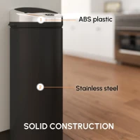 HOMCOM 50L Sensor Bin for Kitchen Waste Automatic Dustbin Motion Detection Dustbin  Stainless Steel Rubbish Can with Bucket, Black(m-4)