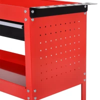 HOMCOM Werkzeugkoffer Werkzeugtrolley Werkzeugbox, 3 Ebenen, 4 Rollen, 82 cm x 35 cm x 76 cm, Rot(m-10)