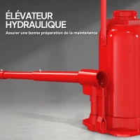 HOMCOM Cric bouteille hydraulique 12 T, cric hydraulique à bouteille gamme de levage 19-37 cm longue poignée et selle, rouge(m-7)