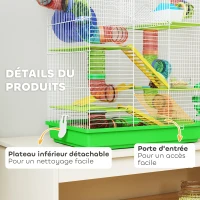 PawHut Cage pour hamster souris petit animaux rongeur avec tunnel mangeoire roue jouet 47 x 30 x 59 cm vert(m-6)