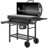 Outsunny Barbecue charbon de bois avec tablette avant pliable, avec grille de cuisson, 2 roues, 114 x 65 x 95 cm, noir(m-1)