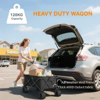 Outsunny Folding Garden Trolley, Outdoor Wagon Cart with Carry Bag, for Beach, Camping, Festival, 120KG Capacity, Black(m-6)