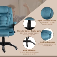 Vinsetto Silla Oficina con Masaje de 6 Puntos con Función Basculante con Calefacción Altura Ajustable 68x72x110-120 cm Azul(m-9)