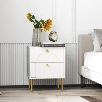 HOMCOM Lot de 2 tables de chevet avec 2 tiroirs et pieds en acier pour chambre à coucher, salon - 40 x 35 x 50 cm, blanc(m-7)