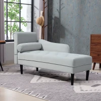 HOMCOM Chaise Longue con Rivestimento Trapuntato Effetto Velluto Grigio, in Legno Massello e Spugna, 146x61x82.5 cm(m-7)