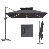 Outsunny 3.5x3 m Garden Cantilever Parasol with Solar LED Lights and Centre Light, Aluminium Large Square Patio Umbrella, UPF50+ Hanging Sun Shade with Cross Base, Crank Handle and Tilt, Grey(m-11)