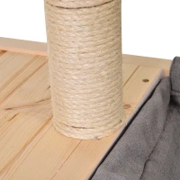 PawHut Katzenhaus mit Hängematte, Katzenkiste mit Sisalstamm, Katzenhöhle, Katzenbaum, Katzenaktivitätszentrum, Tannenholz, Natur, 70 x 35 x 60 cm(m-10)