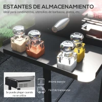 Outsunny Barbacoa de Carbón Portátil con Pincho Giratorio Parrilla Estantes Plegables y Paravientos 118x32x90 cm Negro(m-6)