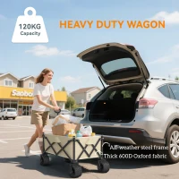 Outsunny Folding Garden Trolley, Outdoor Wagon Cart with Carry Bag, for Beach, Camping, Festival, 120KG Capacity, Khaki(m-6)