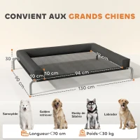 PawHut Lit surélevé pour chien rafraichissant, lit de camp pour chiens intérieur extérieur portable, 130 x 90 x 30 cm, noir(m-3)