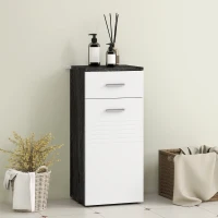 kleankin Mobile Bagno con Cassetto e Armadietto in Legno, 35x30x77.5cm, Bianco e Nero(m-7)