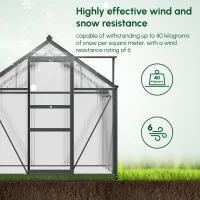 Outsunny 6 x 4ft Polycarbonate Greenhouse, Large Walk-In Green House with Slide Door and Window, Garden Plants Grow House with Aluminium Frame and Foundation, Grey(m-7)