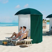 Outsunny Ombrellone da Spiaggia e da Giardino 2x2 m con Tenda, in Poliestere e Metallo, Verde e Bianco(m-2)