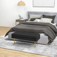 HOMCOM Banc banquette coffre de rangement 2 en 1 assise aspect velours et pieds acier - 100 x 37,5 x 42 cm noir et doré(m-7)