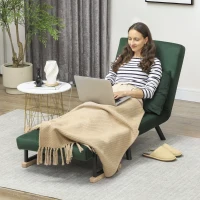 HOMCOM 4-in-1 Velvet-Feel Single Chair Bed, with Pillow - Green(m-7)