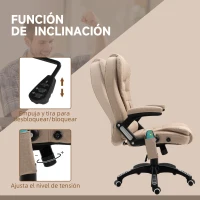 Vinsetto Silla Oficina con Masaje de 6 Puntos con Función Basculante con Calefacción Altura Ajustable 67x74x107-116 cm cm Caqui(m-6)