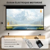 HOMCOM Écran de projection motorisé 120 pouces, 16:9 4K HD, fixation mural ou plafond avec télécommande, 297x8x183cm(m-4)