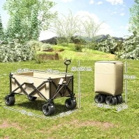 Outsunny Folding Garden Trolley, Outdoor Wagon Cart with Carry Bag, for Beach, Camping, Festival, 120KG Capacity, Khaki(m-3)