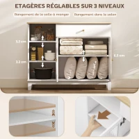 HOMCOM Buffet salon avec placard à portes en verre trempé nervuré, tiroir, 3 compartiments ouverts et étagères réglables, blanc(m-6)