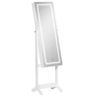 HOMCOM Jewellery Cabinet with LED Light, Lockable Jewellery Organiser with Full-Length Mirror for Bedroom Dressing Room, White(m-1)