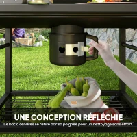 Outsunny Barbecue charbon de bois avec tablette avant pliable, avec grille de cuisson, 2 roues, 114 x 65 x 95 cm, noir(m-8)