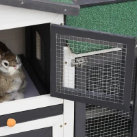 PawHut Konijnenhok konijnenkooi konijnenstal met twee verdiepingen en een openluchtverblijf grenen(m-10)