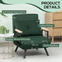 HOMCOM 4-in-1 Velvet-Feel Single Chair Bed, with Pillow - Green(m-6)