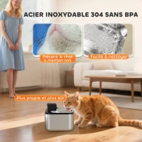 PawHut Fontaine à eau pour chat automatique en inox 4,2L, silencieuse, distributeur eau chat 3 filtre et chargeur USB, argent(m-9)
