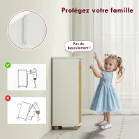 HOMCOM Meuble salle de bain avec panier à linge, porte à lattes en bambou et sac amovible, blanc et effet bois naturel(m-7)