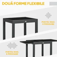 Outsunny Masă de Grădină Extensibilă cu Blat din Sticlă 80-160x80x75 cm Negru(m-4)