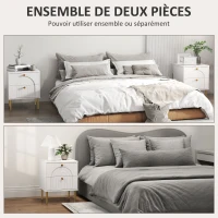 HOMCOM Lot de 2 tables de chevet avec 2 tiroirs et pieds en acier pour chambre à coucher, salon - 40 x 35 x 50 cm, blanc(m-4)