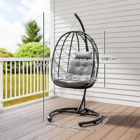 Outsunny Hangstoel voor buiten, Ei stoel, weerbestendig, inclusief kussen, 102 cm x 102 cm x 195 cm, Donkergrijs(m-3)
