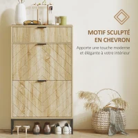 HOMCOM Meuble à chaussures 8 paires avec tiroir coulissant, 2 tiroirs rabattables, étagères réglables, 60x24x105,5cm, chêne(m-6)