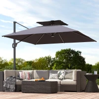 Outsunny 3.5x3 m Garden Cantilever Parasol with Solar LED Lights and Centre Light, Aluminium Large Square Patio Umbrella, UPF50+ Hanging Sun Shade with Cross Base, Crank Handle and Tilt, Grey(m-10)